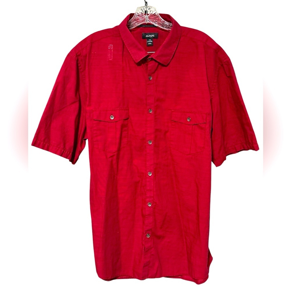 Alfani Red Casual‎ Button Down Shirt Short Sleeve,  EUC